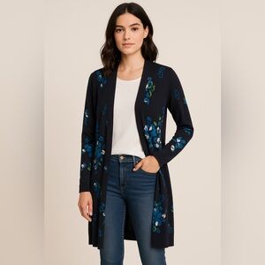 NY Collection Floral Open Front Cardigan Size S NWT